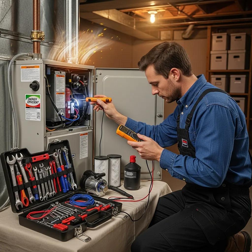 HVAC technician performing maintenance on a furnace to emphasize the value of scheduled care