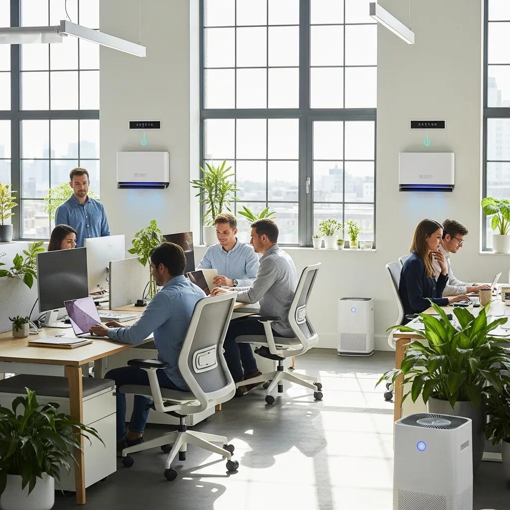 HVAC Blog 4 modern office with air purification systems promoting healthy indoor air quality bdd f de a bfe